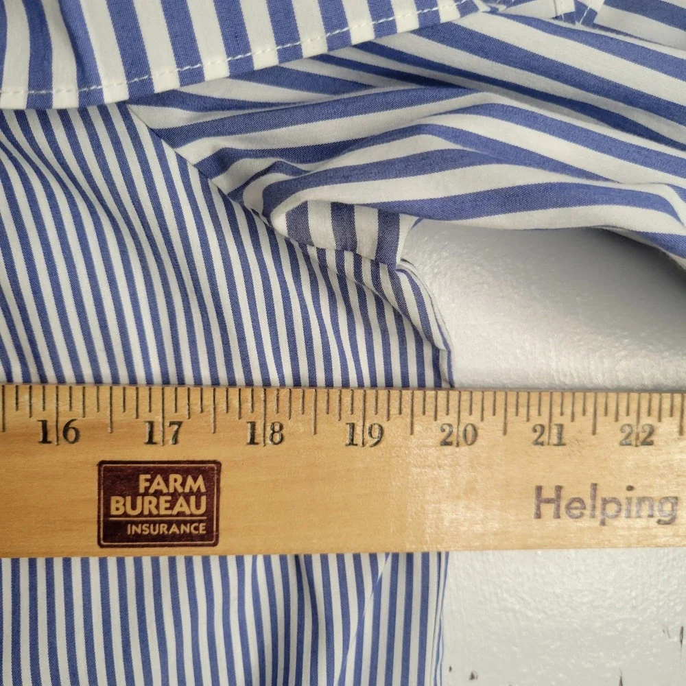 Maggy London Womens‎ Blue White Striped Cold Shoulder Ruffle Shift Dress Size 10